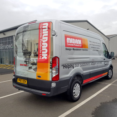 Milbank installation van with new vehicle graphics applied