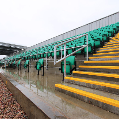 Close up of precast concrete terrace units and steps at football stadium